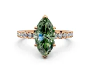 Solitaire Engagement Ring Setting for Fancy Green Marquise Center with Fine Pave Band and Claw Prong Head in Rose Gold