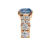 Solitaire Engagement Ring Setting for Fancy Blue Cushion Cut Center with Pave Cathedral Shoulders and Prong Head in Rose Gold
