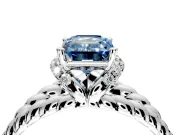 Halo Engagement Ring Setting for Fancy Blue Emerald Cut Center with Rope Twist Split Shank and Prong Head in Platinum