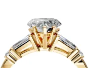 Bar-Set Engagement Ring Setting for Heart-Shaped Center with Tapered Baguette Accents and Prong Head in Yellow Gold
