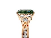 Cluster Engagement Ring Setting for Fancy Green Emerald Cut Center with Bezel Accent Clusters and Prong Head in Rose Gold