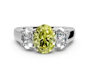3 Stone Engagement Ring Setting for Fancy Yellow Oval Center with Raised Basket Heads and Prong Head in Platinum
