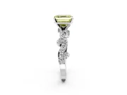 Solitaire Engagement Ring Setting for Fancy Yellow Asscher Cut Center with Bar-Station Pave Twist and Prong Head in White Gold
