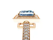 Milgrain Halo Engagement Ring Setting for Fancy Blue Princess Cut Center with Three-Sided Pave Band and Prong Head in Rose Gold