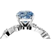 Solitaire Engagement Ring Setting for Fancy Blue Cushion Cut Center with Bar-Station Pave Twist and Prong Head in White Gold