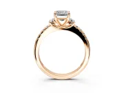Paired Accent Engagement Ring Setting for Emerald Cut Center with Pave Band and Prong Head in Rose Gold
