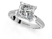 Solitaire Engagement Ring Setting for Princess Cut Center with Multi-Row Accents and Prong Head in Sterling Silver