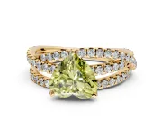 Solitaire Engagement Ring Setting for Fancy Yellow Heart-Shaped Center with Woven 3-Strand Pave Band and Prong Head in Yellow Gold