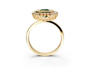 Halo Engagement Ring Setting for Fancy Green Radiant Cut Center with Milgrain Bezel Rim, Plain Band and Prong Head in Yellow Gold
