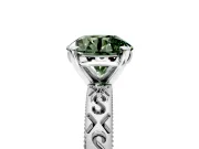 Solitaire Engagement Ring Setting for Fancy Green Round Cut Center with Scrollwork Band and Prong Head in Sterling Silver