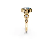Vintage Station Engagement Ring Setting for Fancy Blue Oval Center with Accents and Prong Head in Yellow Gold