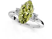 3 Stone Engagement Ring Setting for Fancy Yellow Marquise Center with Wide Plain Band and Prong Head in White Gold