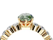 Shared-Prong Engagement Ring Setting for Fancy Green Marquise Center with Graduated Accents and Prong Head in Yellow Gold
