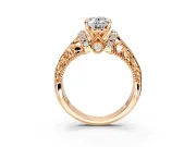 Solitaire Engagement Ring Setting for Oval Center with Filigree Accent Basket and Prong Head in Rose Gold