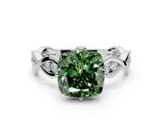 Solitaire Engagement Ring Setting for Fancy Green Cushion Cut Center with Accented Twist Band and Leaf Prong Head in Platinum