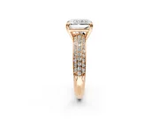 Solitaire Engagement Ring Setting for Radiant Cut Center with Multi-Row Pave Accents and Basket Head in Rose Gold
