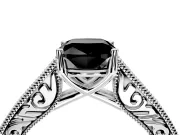 Solitaire Engagement Ring Setting for Fancy Black Cushion Cut Center with Engraved Pave Band and Prong Head in Sterling Silver
