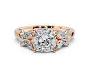 Floral Engagement Ring Setting for Cushion Cut Center with Marquise Cluster Shoulders and Prong Head in Rose Gold