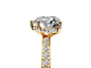 Solitaire Engagement Ring Setting for Heart-Shaped Center with Fine Pave Band and Prong Head in Yellow Gold