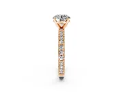 Solitaire Engagement Ring Setting for Round Cut Center with Milgrain-Edged Pave Band and Prong Head in Rose Gold