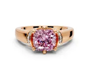 Solitaire Engagement Ring Setting for Fancy Pink Cushion Cut Center with Wide Band, Pave Collar and Prong Head in Rose Gold