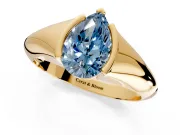 Tension Engagement Ring Setting for Fancy Blue Pear-Shaped Center with Wide Tapered Band and Tension Head in Yellow Gold