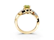 Halo Engagement Ring Setting for Fancy Yellow Emerald Cut Center with Marquise and Pave Bypass Band and Prong Head in Yellow Gold