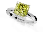 Solitaire Engagement Ring Setting for Fancy Yellow Princess Cut Center with Plain Band and Flat Tab Prong Head in Sterling Silver