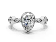 Vintage Station Engagement Ring Setting for Pear-Shaped Center with Accents and Prong Head in White Gold