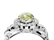 Halo Engagement Ring Setting for Fancy Yellow Marquise Center with Open Scroll Shoulders and Prong Head in Sterling Silver