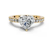 Solitaire Engagement Ring Setting for Heart-Shaped Center with Single Row Accent Band and Prong Head in Yellow Gold
