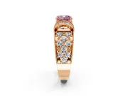 Pave Engagement Ring Setting for Fancy Pink Cushion Cut Center with Curved Accent Rows, Openwork and Prong Head in Rose Gold