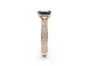 Solitaire Engagement Ring Setting for Fancy Blue Emerald Cut Center with Domed Multi-Row Pave Band and Prong Head in Rose Gold