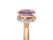 Hidden Halo Engagement Ring Setting for Fancy Pink Radiant Cut Center with Plain Rounded Band and Prong Head in Rose Gold
