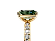 Solitaire Engagement Ring Setting for Fancy Green Emerald Cut Center with Round Cut Pave Band and Prong Head in Yellow Gold