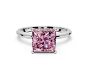 Hidden Halo Engagement Ring Setting for Fancy Pink Princess Cut Center with Thin Round-Wire Band and Prong Head in Platinum