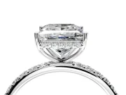 Hidden Halo Engagement Ring Setting for Princess Cut Center with Pave Band and Prong Head in Sterling Silver