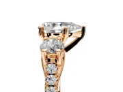 3 Stone Engagement Ring Setting for Pear-Shaped Center with Crossover Basket, Pave Band and Prong Head in Rose Gold