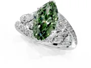 Halo Engagement Ring Setting for Fancy Green Marquise Center with Marquise and Pave Bypass Band and Prong Head in White Gold
