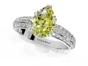 Solitaire Engagement Ring Setting for Fancy Yellow Pear-Shaped Center with Multi-Row Pave Accents and Basket Head in Platinum