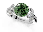Floral Engagement Ring Setting for Fancy Green Round Cut Center with Trailing Marquise Accents and Prong Head in Sterling Silver