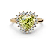 Starburst Halo Engagement Ring Setting for Fancy Yellow Heart-Shaped Center with Thin Round-Wire Band and Prong Head in Yellow Gold