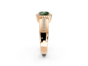 Halo Engagement Ring Setting for Fancy Green Cushion Cut Center with Wide Band, Inlaid Accent Row and Prong Head in Rose Gold