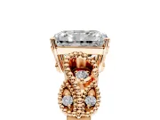 Leaf Engagement Ring Setting for Radiant Cut Center with Milgrain Accent Band and Prong Head in Rose Gold