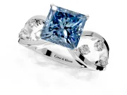 Solitaire Engagement Ring Setting for Fancy Blue Princess Cut Center with Criss-Cross Accent Band and Prong Head in Platinum