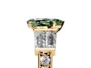 Channel-Set Engagement Ring Setting for Fancy Green Pear-Shaped Center with Baguette Band and Prong Head in Yellow Gold
