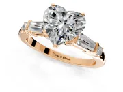 Bar-Set Engagement Ring Setting for Heart-Shaped Center with Tapered Baguette Accents and Prong Head in Rose Gold