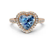 Halo Engagement Ring Setting for Fancy Blue Heart-Shaped Center with Inner Milgrain Border and Prong Head in Rose Gold