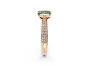 Solitaire Engagement Ring Setting for Fancy Green Radiant Cut Center with Multi-Row Accents and Prong Head in Rose Gold