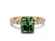 Solitaire Engagement Ring Setting for Fancy Green Radiant Cut Center with Shared-Prong Accents and Prong Head in Yellow Gold